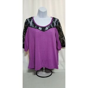 One Step Up Women's XL Top Purple With Black Lace 3/4 Length Sleeves